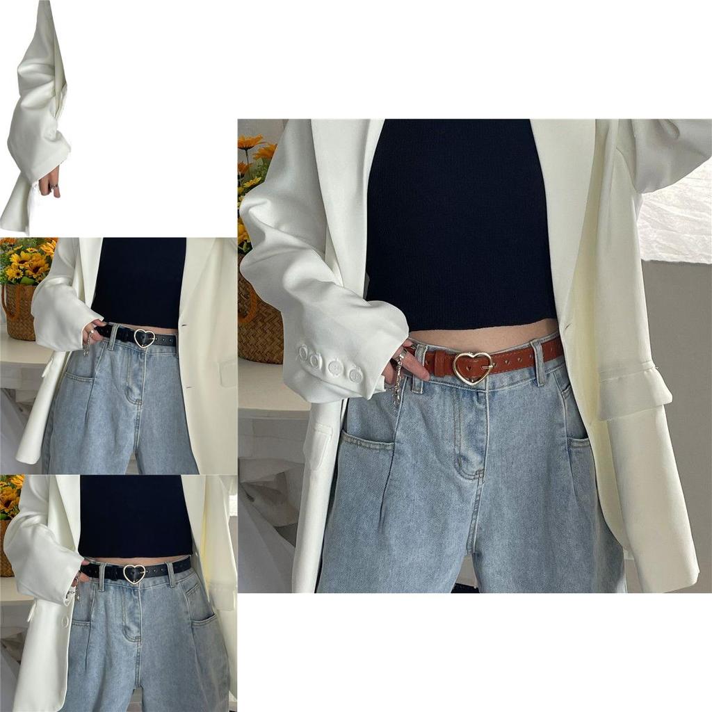 Chic Heart Hole Belt For Students Versatile Pu Material Adjustable Stylish Design