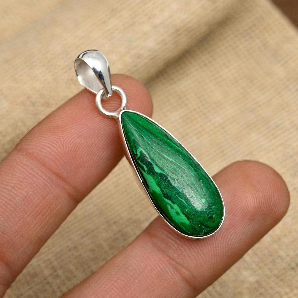 Fantastic Malachite Gemstone Handmade Jewelry 925 Sterling Silver Pendant For Wedding Gift