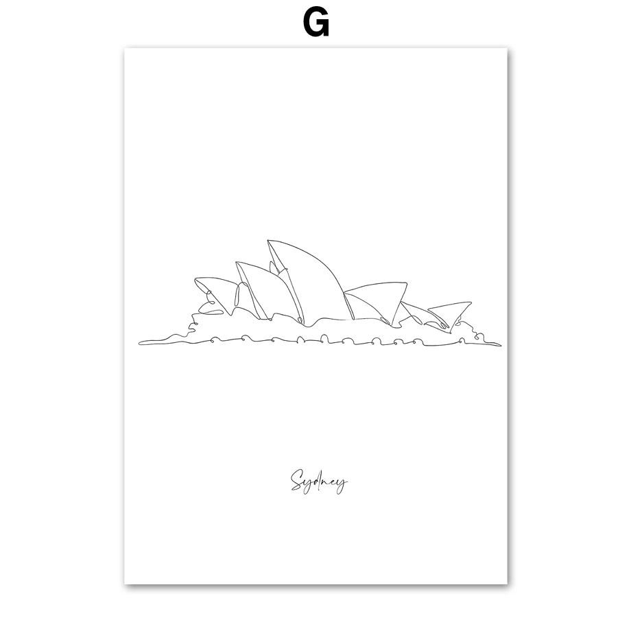 Paris New York London Sydney Taj Mahal Line Wall Art Print Canvas Painting Nordic Poster Modern Decor Picture For Living Room