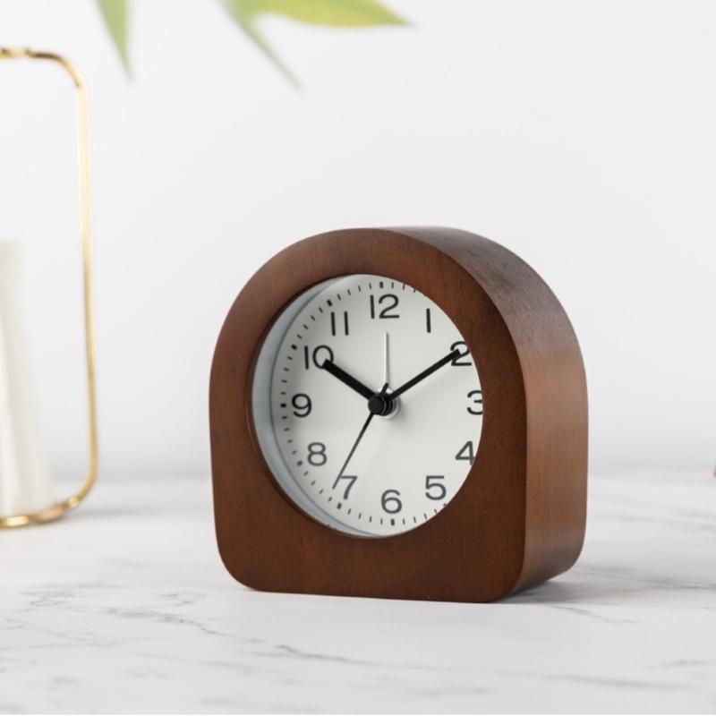 Quiet Kids Wood Analog Alarm Clock with Soft Night Light Battery Operated for Bedsides Use with Easy Snoozes Function