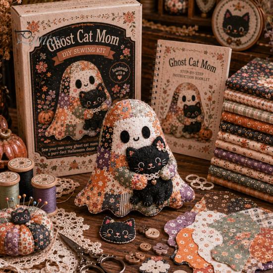 Entspannendes Wochenend-DIY-Aktivität Halloween-Geist Patchwork-Set, Niedliches Puppen-Nähset mit vorgeschnittenen Dekormusterstoffen, Herbstferien-Basteln