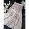 Retro Style Fashionable Pleated Drooping Slimming High Waist A- Line Skirt High-Grade Glossy Pearlescent Chiffon Pleated Skirt