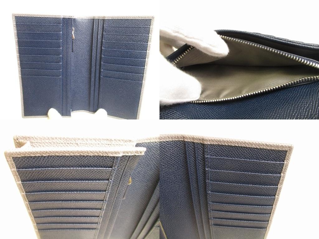 Authentic BVLGARI Man Gray Navy Blue Leather Flap Long Wallet #b012  Refurbished