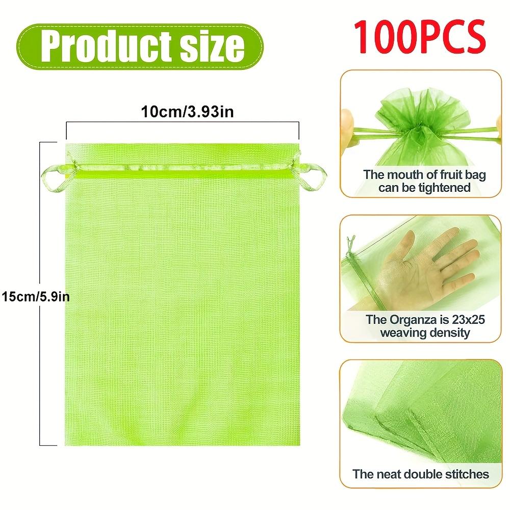 100 Stück Wiederverwendbare Obstgarten-Netzbeutel für Pflanzenschutzbeutel - Atmungsaktives Organza mit Kordelzug-Netzbeuteln, Insekten- und Vogelschutz