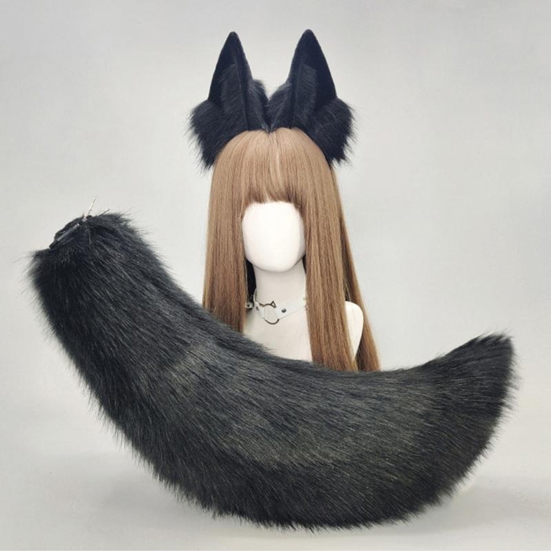 Katzen Kostüm Zubehör Kunstpelz Fuchsschwanz und Ohren Stirnband Set Tier Halloween Cosplay Kostüm für Damen Herren Geschenke