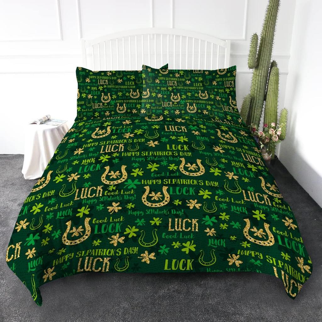 Green Animal Plant Pattern Duvet Cover Queen King Size HD Printed Shamrock Green Bedding Set 3 Piece Set and 2 Pillowcase T