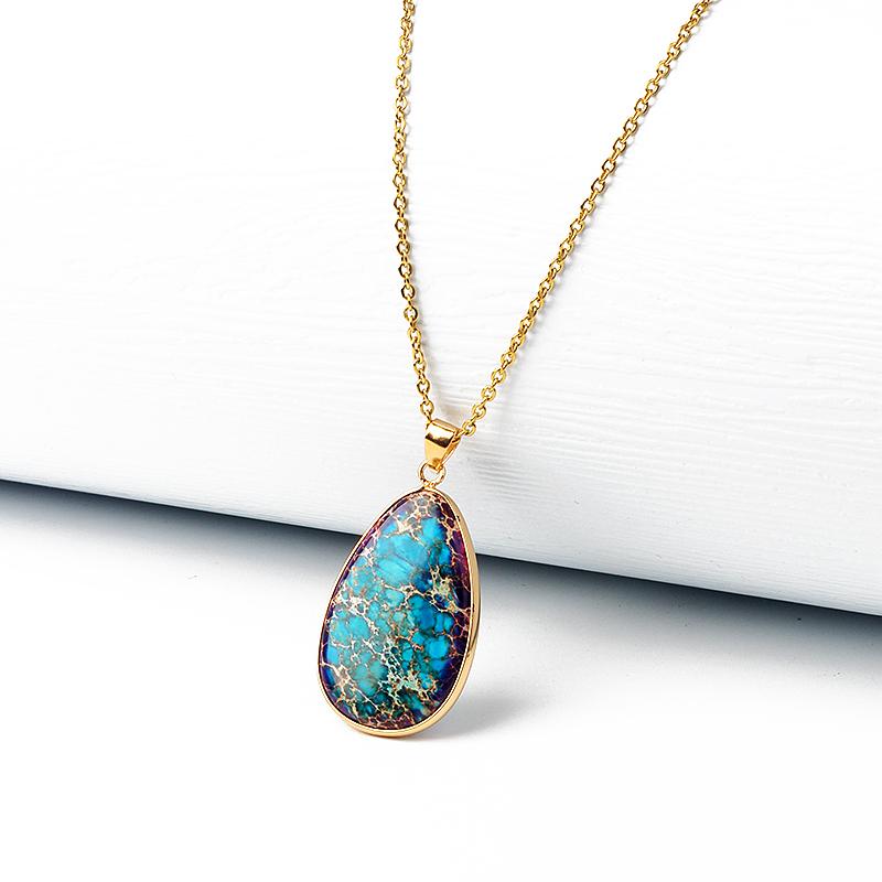 Water-Drop Emperor Stone Pendant Necklaces for Women Reiki Nature Stone Imperial Jaspers Turquoises Necklaces Healthcare Jewelry