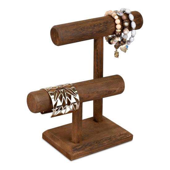Jewelry Rack Solid Wood Jewelry Holder with Double-Layer T-Shaped Design Display Stand for Necklaces Bracelets Watches