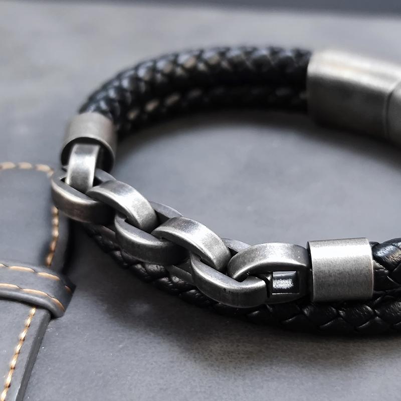 2026 Fashion Multi layered Stainless Steel Charm Viking Leather Bracelet Men's Woven Bracelet Punk Jewelry Homme Accessories