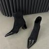 European and American Pointed High-heeled Short Boots 2025 New Autumn and Winter Niche Design Splicing Thin Boots Temperament Thick Heel Fashion Boots