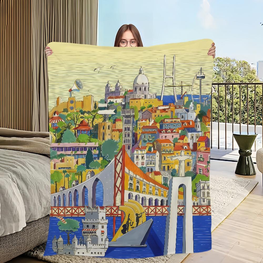 Flannel warm art comfort vintage soft plush blanket Lisbon for portugal sofa living room fashion office girl bedroom travel gift