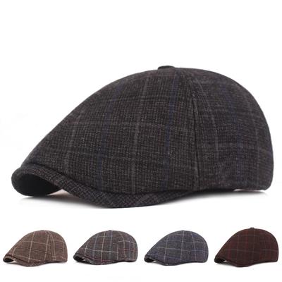 Britischer Stil, karierte Schirmmütze, Herren-Wollbaskenmütze, Herbst-Winter, dicke Vorwärtsmütze, Newsboy-Kappen für Herren, Fahrer-Efeu-Hut, Gatsby-Malerhüte