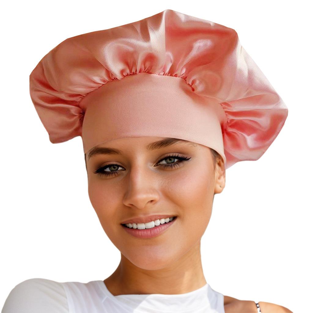 New Satin Wide Brim Nightcap Silky Bonnet Hair Wrap for Sleeping Sleep Cap With Elastic Soft Band Styling Cap Hair Wrapping Tool