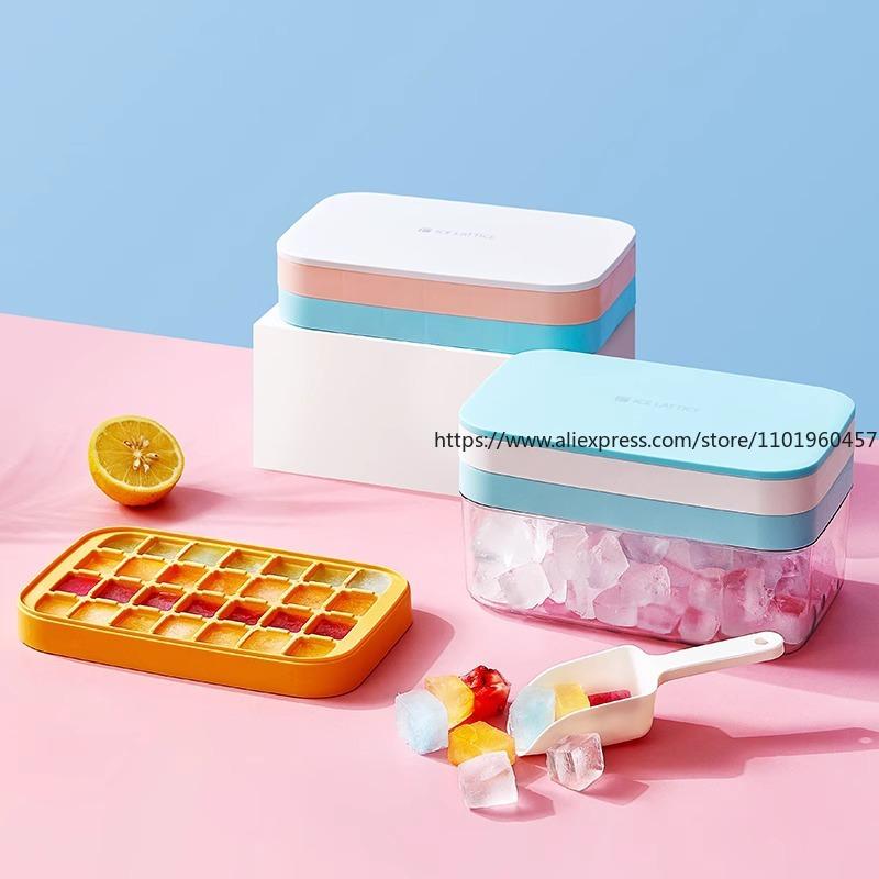 Home Ice Making Tray Food-Grade Soft Silicone Press-to-Release Ices Cube Mold with Freezer Storage