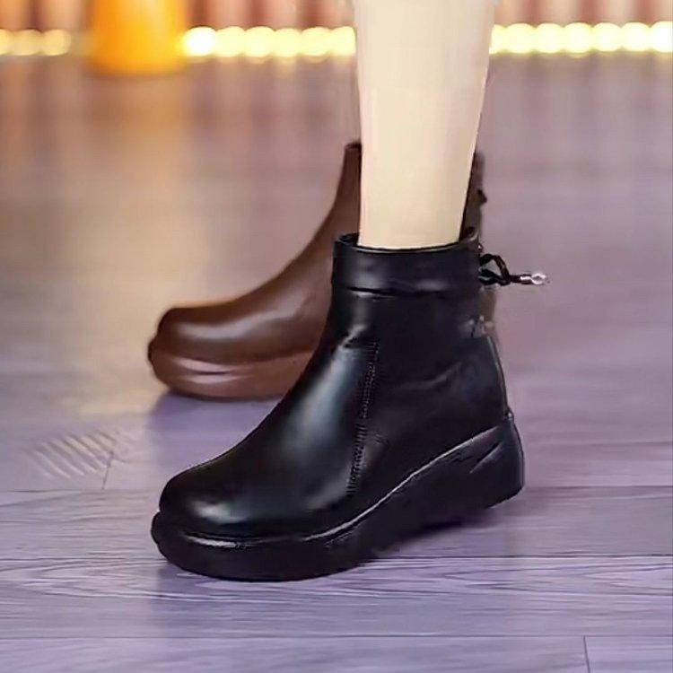 Stiefel mit dicker Sohle, runder Spitze, kurze Stiefel, Herbst und Winter, neue Samt-Warm-Baumwollstiefel, verdickte Martin-Stiefel