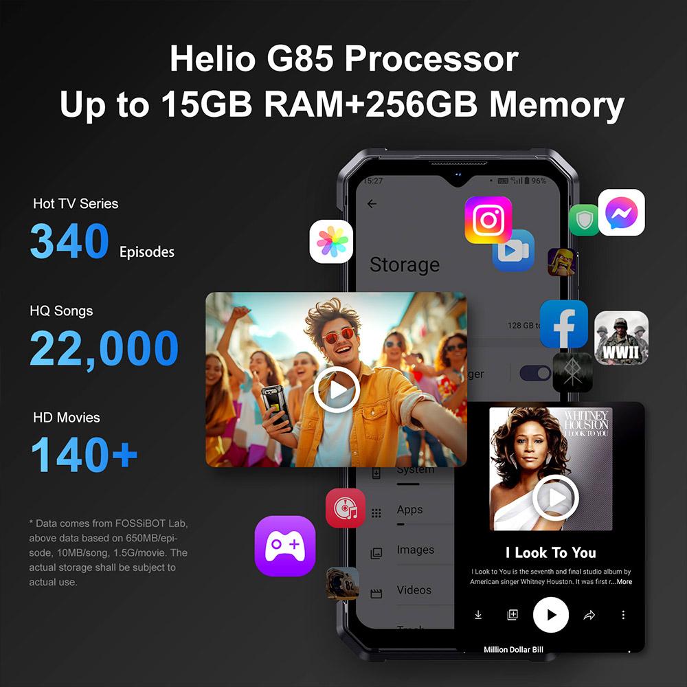 FOSSiBOT F106 PRO Rugged Smartphone, 6.58' FHD+ Display, Helio G85 Processor, 15GB RAM+256GB ROM Memory, 48+20MP Camera, 3W Camping Light
