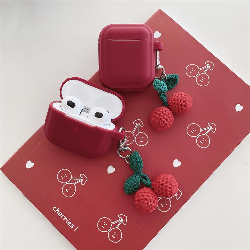 Ins burgundy cherry for AirPods pro1 protective case simple 1st generation third generation apple wireless earphone case