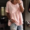 Damen-T-Shirt mit Rundhalsausschnitt, kurzen Ärmeln und Rüscheneinsatz, einfarbig, locker geschnitten, lässiges Sommertop
