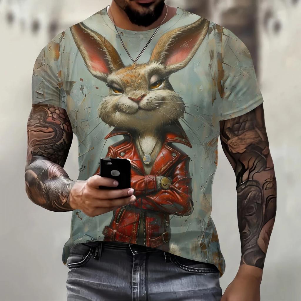 Lustiges T-Shirt mit 3D-Tierdruck für Männer, Street-Trend, Hip-Hop-Kleidung, lässig, O-Ausschnitt, kurzärmelig, modisch, lockere Sommeroberteile