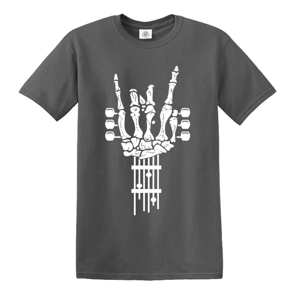 Rock on guitar tshirt music metal guitars goth punk skeleton skull top tee 2XL