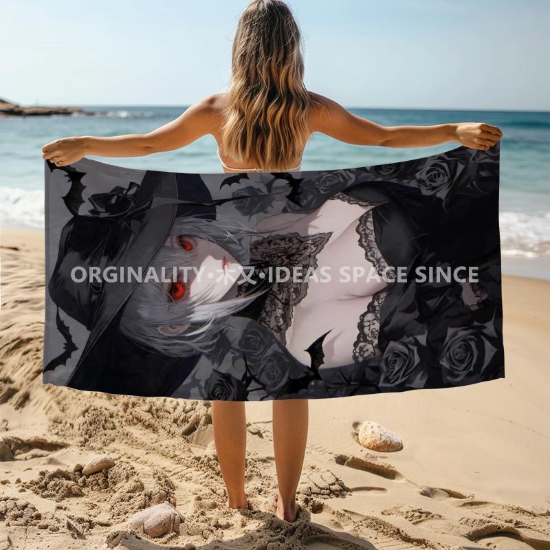 Gothic Witch Dark Rose Beach Towel Patterned Sunscreen And Windproof Suitable For Swimming Pool Camping Travel Blanket
