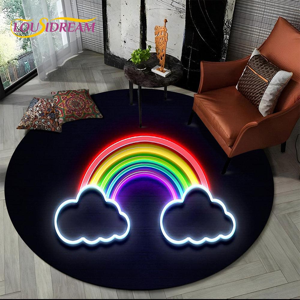 Runder Teppich mit chromatischer Farbtäuschung in Regenbogenfarben, Teppich für Wohnzimmer, Schlafzimmer, Sofa, Spielzimmer, Dekoration, rutschfeste Bodenmatte für Kinder