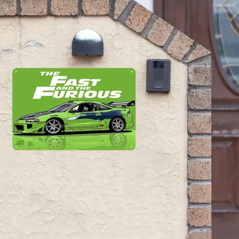 Racing Car Retro Style Metal Decorative Painting for Garage Room Decor
