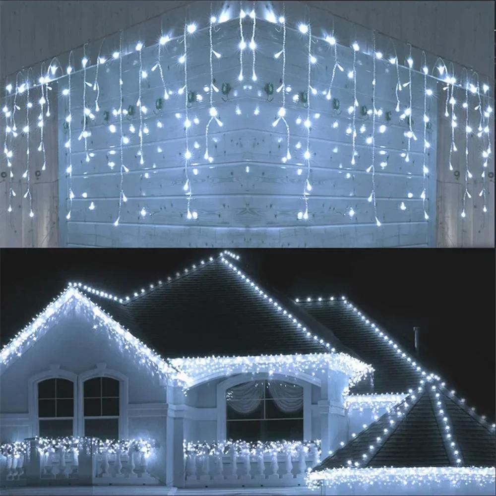 EU Plug Outdoor Light Garland for Home Garden Party DecorationLED Snowflake Curtain Icicle Fairy String Lights Christmas Lights