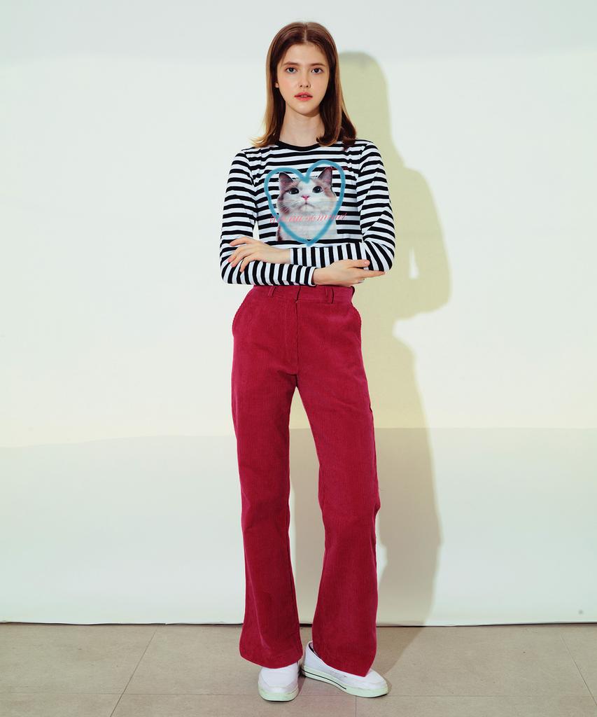 ETRE AU SOMMET Corduroy Bootcut Pants (Deep Pink)