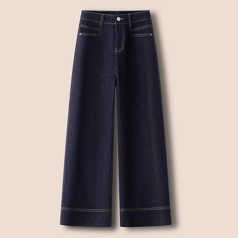 Damen Jeans mit Hoher Taille, Blaue Denim - Frühling/Sommer 2026, Petite, Schlank, Neun-Zehntel, Gerade Weiter Bein