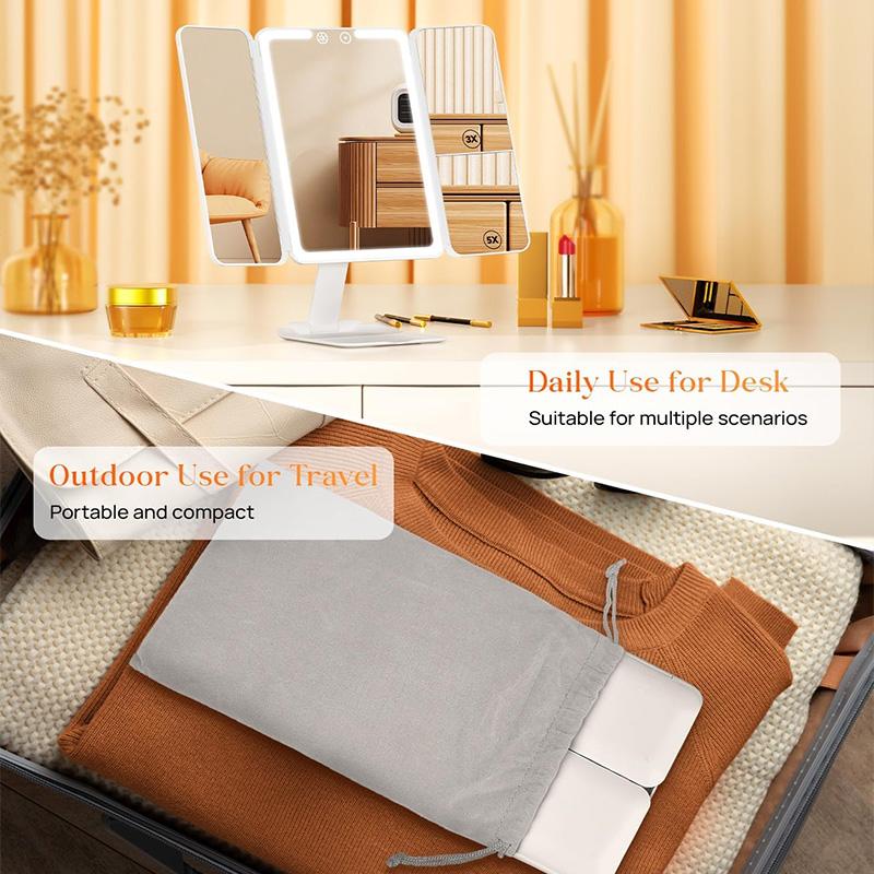 Portable LED Makeup Mirror with Mini Foldable 2X 3X 10x Touch Controlled Magnification Lighting Makeup Mirror