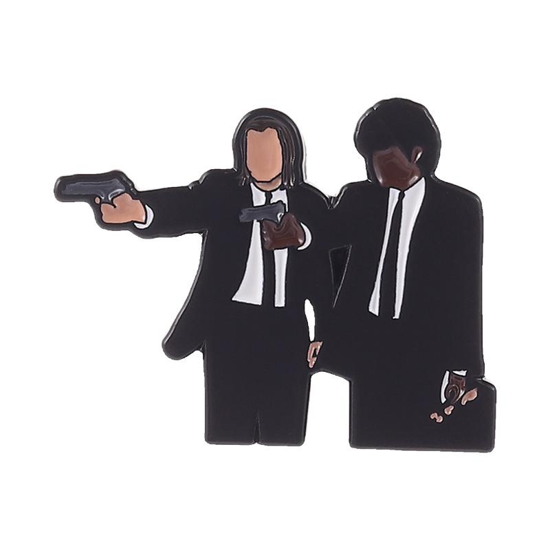 

Retro Crime Enamel Pin Stylish Black Suit Gun Cartoon Brooch 90s Movie Lapel Badge For Backpacks Jewelry Gift For Friends