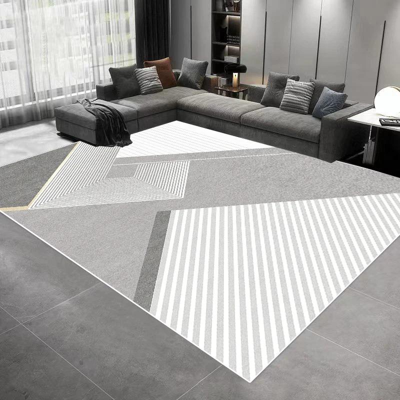 Luxuriöser geometrischer goldfarbener Teppich, moderne schwarze und graue abstrakte Bodenmatte für Wohnzimmer und Schlafzimmer, rutschfester waschbarer Teppich