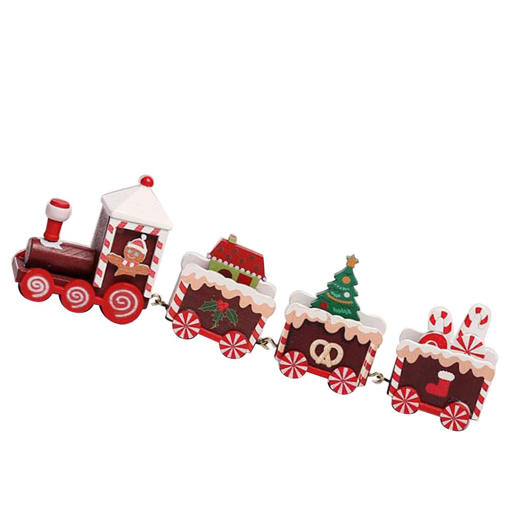 Xmas Train Ornament Cute Festive Wooden Train Window Desktop Decoration for Holiday Brown