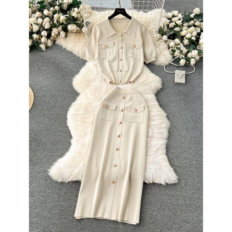 Classic Style Knitting Tops Easiest for Match Two-Piece Dress Short Sleeve