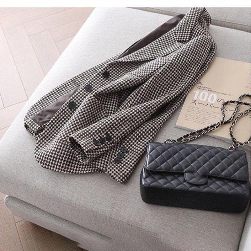 Double Breasted Women Blazer Warm Woolen Fabric Casual Mid Length Coat Slim Commuting Office Lady Spring Autumn