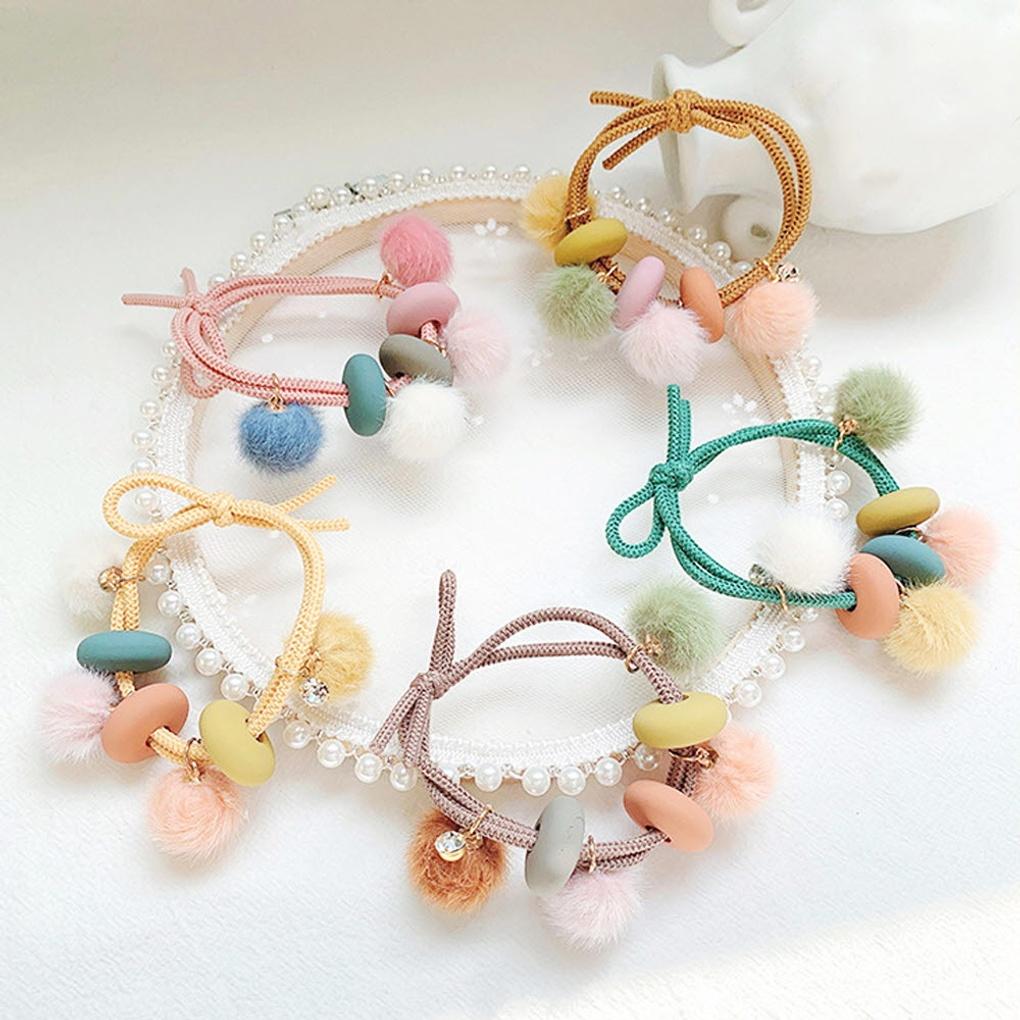 Pastel Mink Ball Hair Band 3p