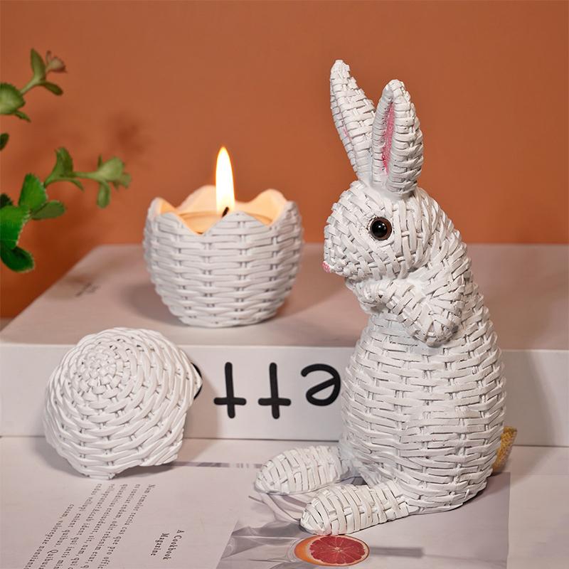 Rattan Effect Resin Bunny Easter Decor,Table Rabbit Easter Decorations,Spring Bunnies Decoration Statue Figurine