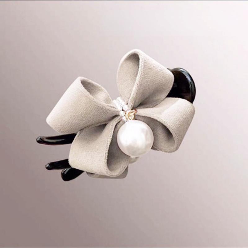 Delicato fermaglio per capelli con fiocco in velluto Fermaglio per capelli grande premium Fermaglio per capelli con perla francese sul retro