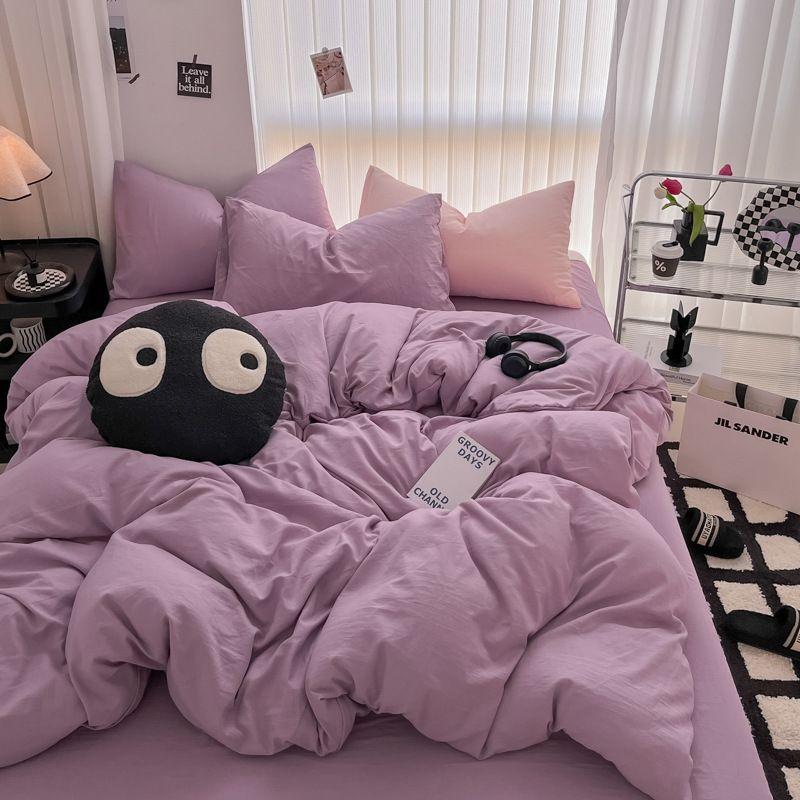 

Comfortable Washed Cotton Brushed Pure Color Duvet Cover Four-Piece Set Minimalist Bedding Single Bed Sheet Three-Piece Set One small size Bed Sheets (180x 230cm) Taro Purple