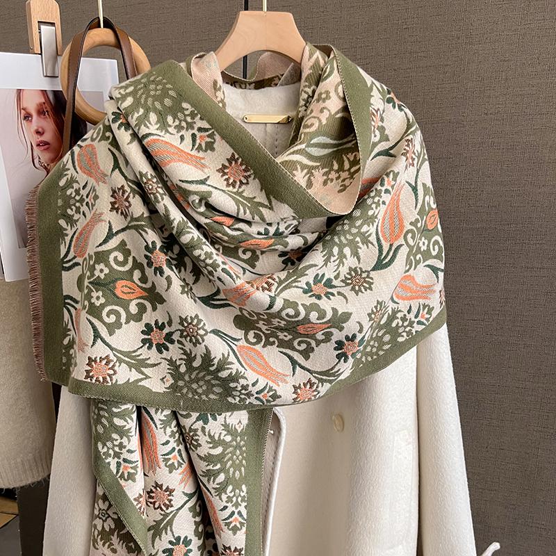 Varmt vinterskjerf i kasjmir for kvinner Luksuriøst pashminateppe Tykt sjal Vikle Halsduk Mote Bufanda Echarpe Poncho
