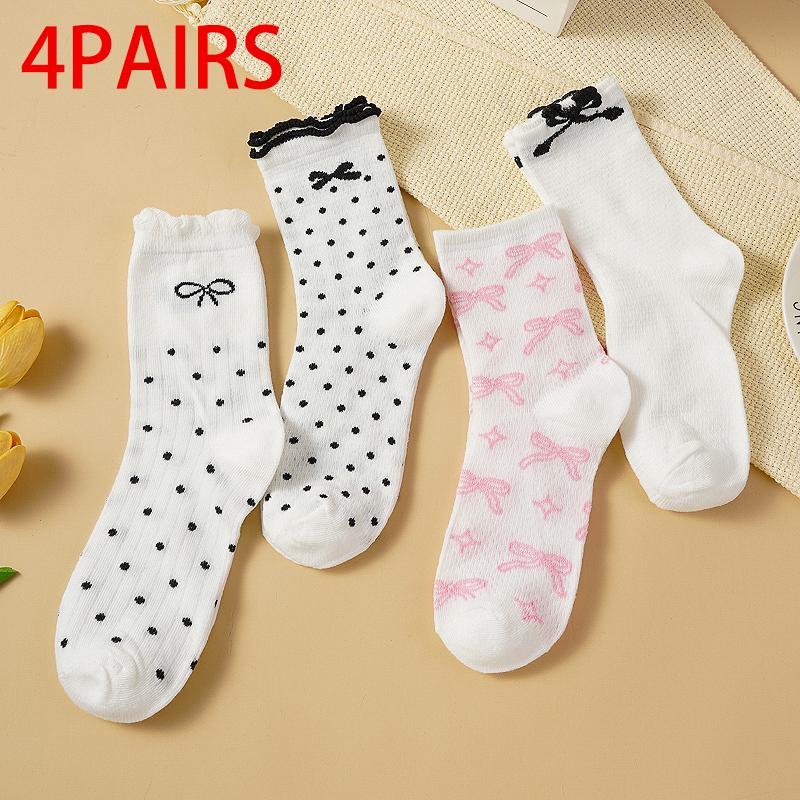 

1/4 пары женских хлопковых носков Весна и Осень Носки с бантом Удобные Однотонные 4 PAIRS