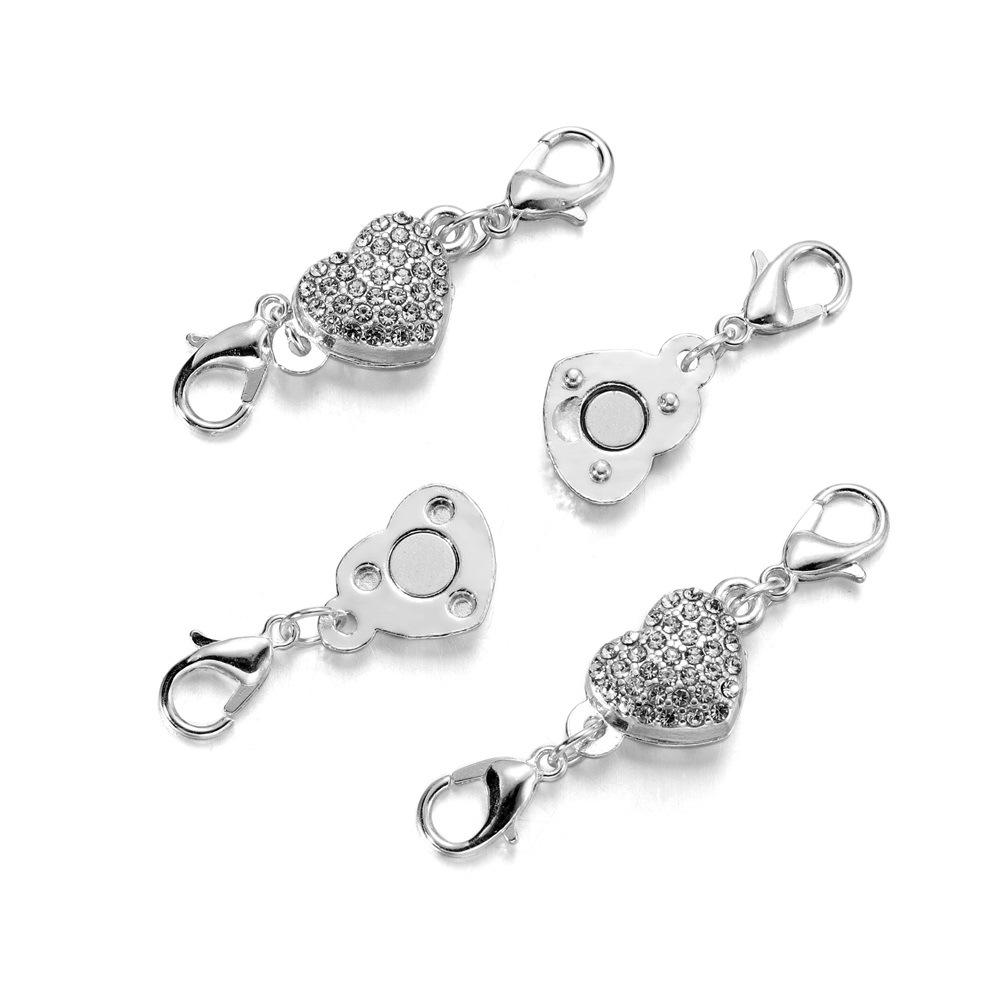 DIY Peach Heart Rhinestone Magnetic Clasp Jewelry Set: Necklace, Bracelet, Lobster Clasp Accessories