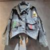 Women's Personalized Trendy Irregular Denim Patch Long-Sleeve Jacket