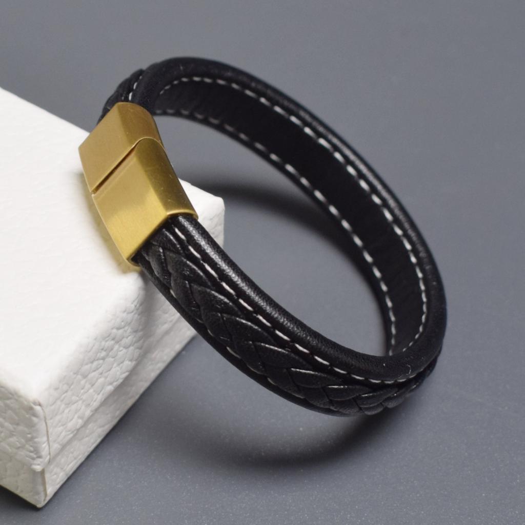 Korean Style Stainless Steel Magnetic Buckle Bracelets Bangles Hand Woven Leather Roper Bracelet Men Friendship Jewelry Pulseras