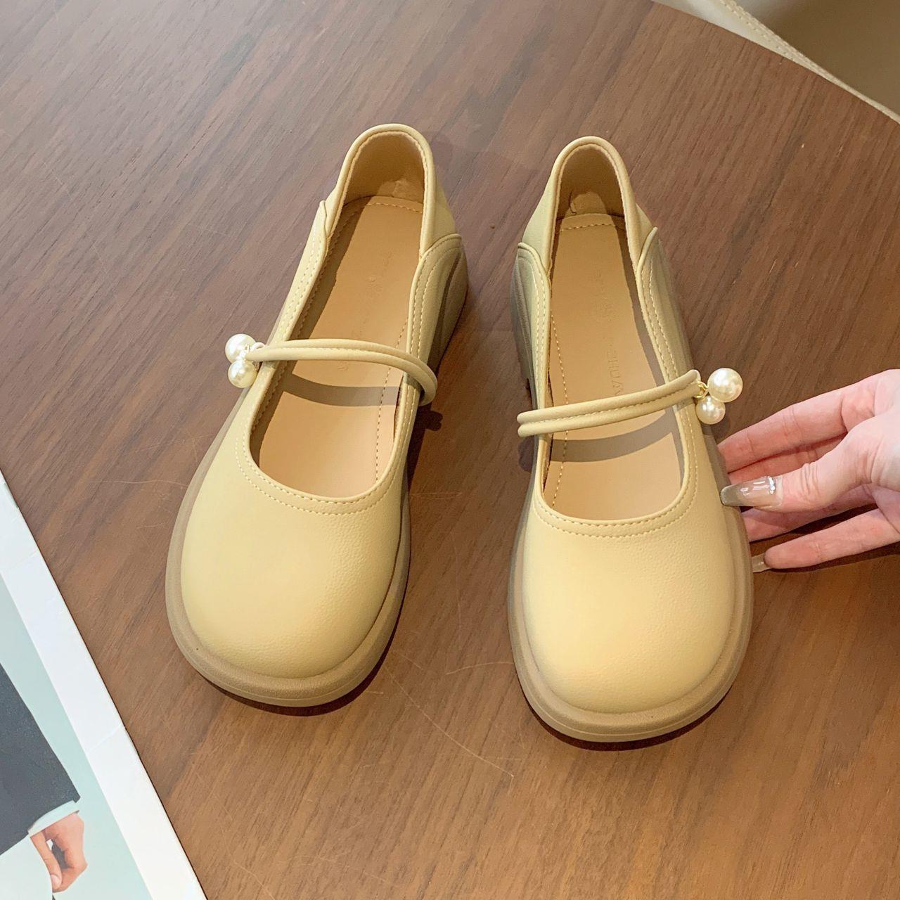 

Two skirts in spring, one pedal, versatile small leather shoes with Mary Jane women s shoes, flat single shoes, new autumn and winter wear 40 хакі