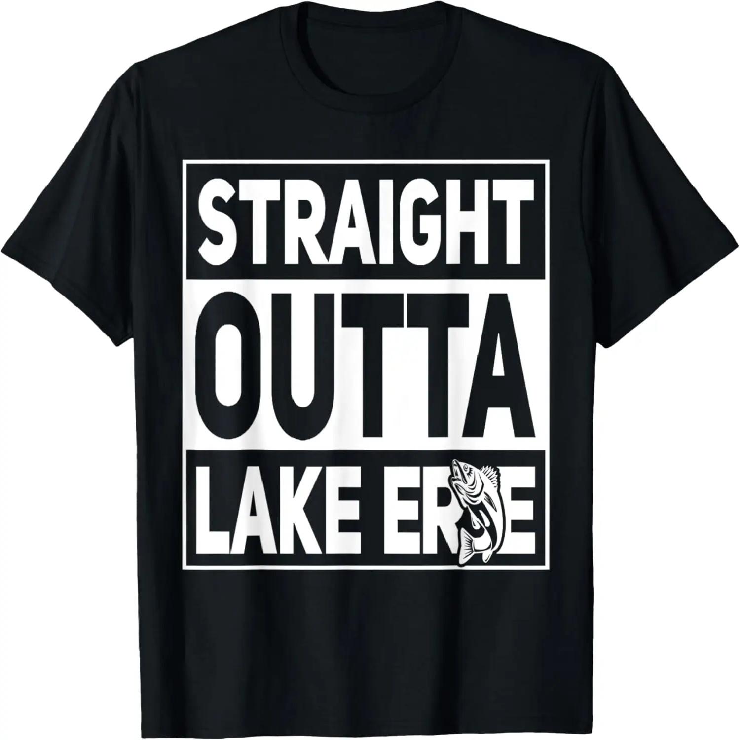 Mens Funny Walleye Fishing Straight Outta Lake Erie T-Shirt S чёрный