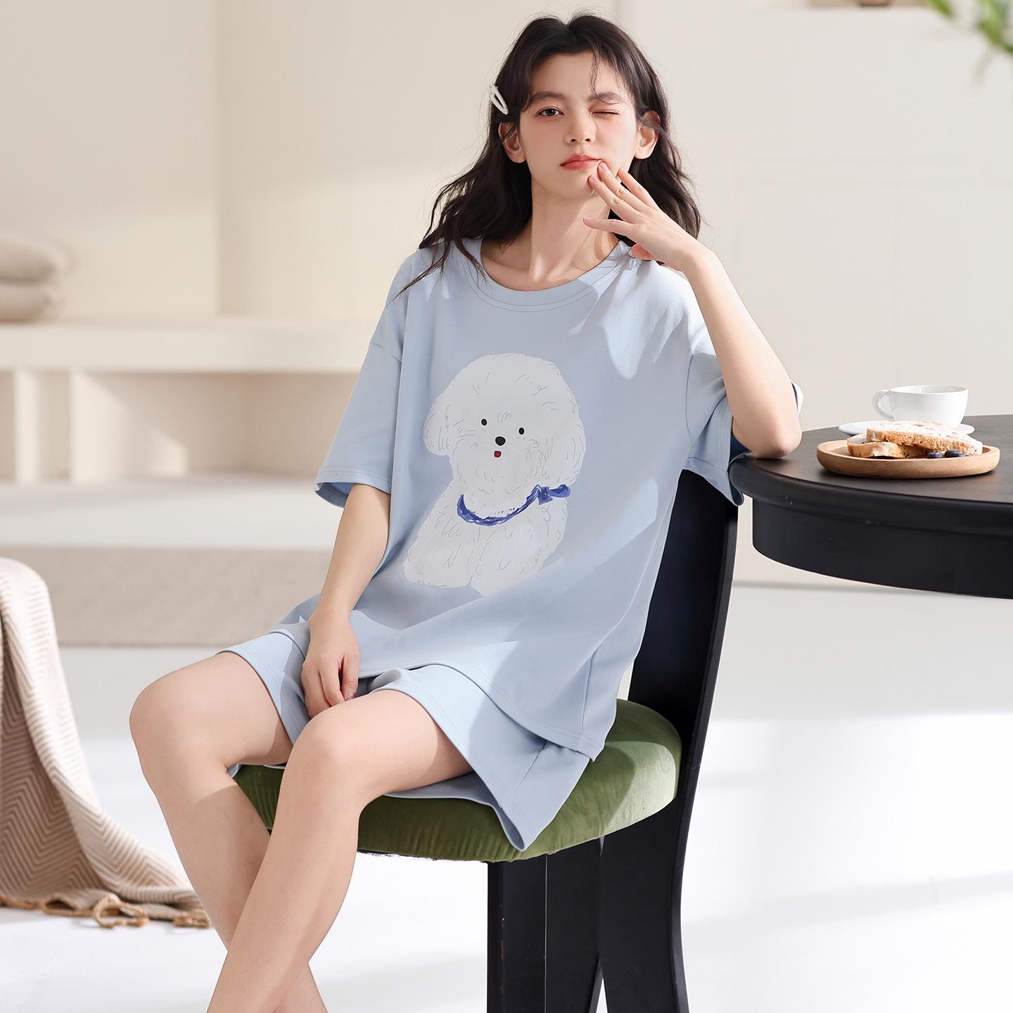 

Girls Summer Cotton Pajama Set - Cartoon Style, Round Neck, Short Sleeves, Shorts. Perfect for Home or Outdoor Wear. M: Medium
