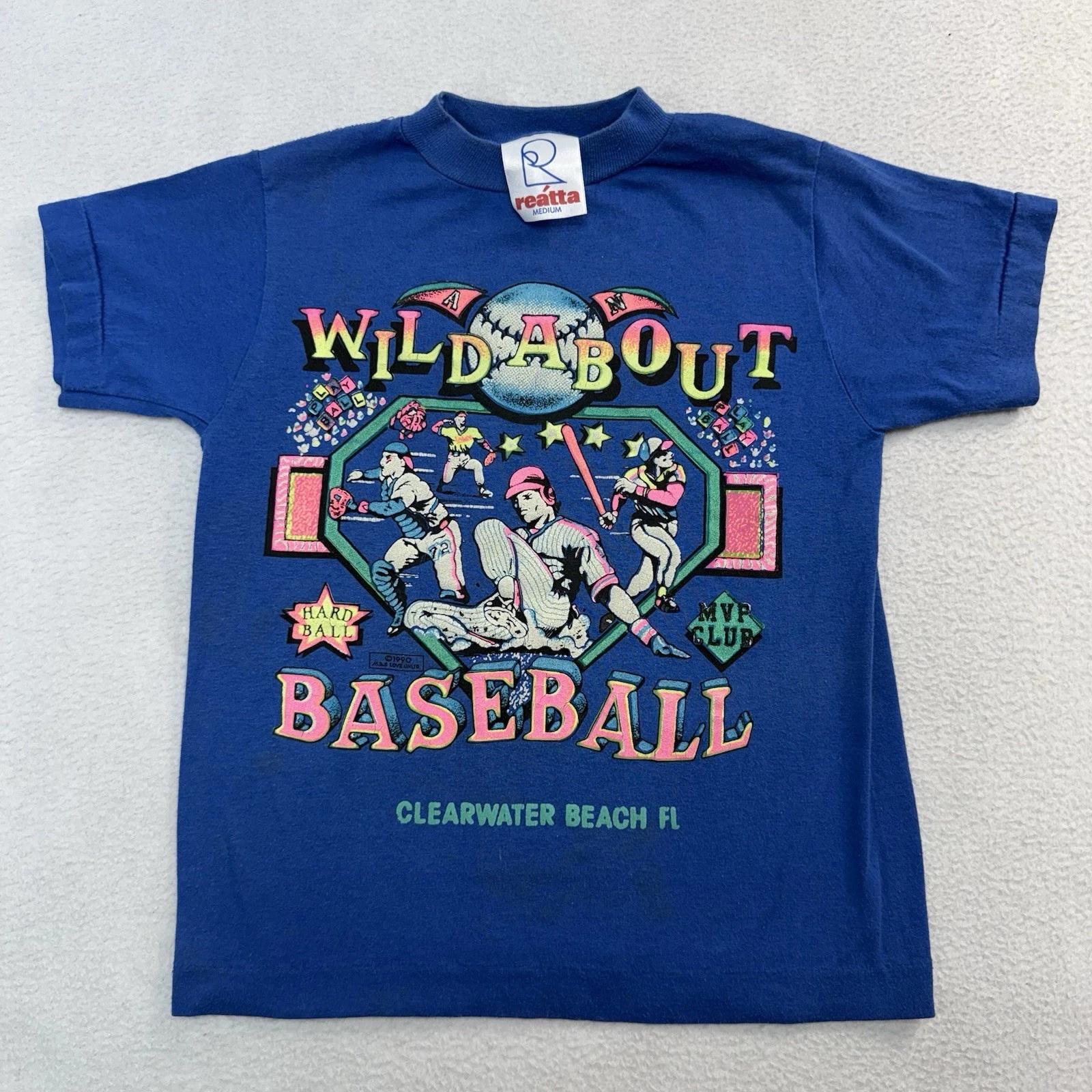 

Vintage 1990 Wild About Baseball Single Stitch T Shirt Youth Size M 14”x18” 3XL