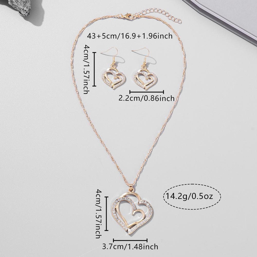 1 Pair Of Earrings + 1 Necklace French Romantic Style Jewelry Set Sparkling Heart Design Silvery Or Golden Make Your Call Gift F
